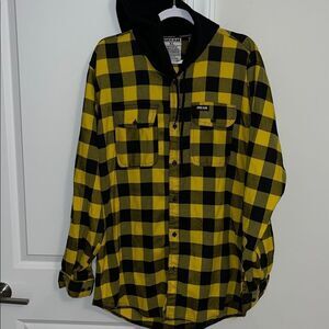 Dream Black Gold Plaid Flannel Lumberjack Hoodie Shirt Jacket Button Sweatshirt
